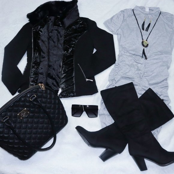 Coalition LA Black Knit-sleeved Metallic Jacket - Picture 2 of 6